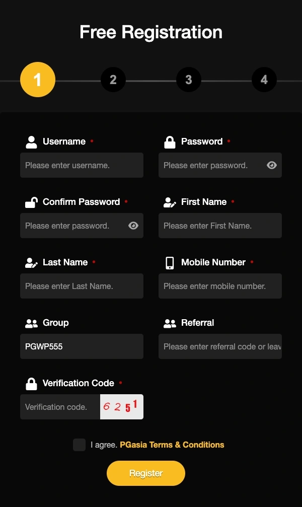 PH23 mobile app registration screen with secure login options